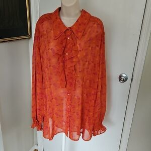 Twiggy London Sheer Orange Ruffle Butterfly Top Size 3X